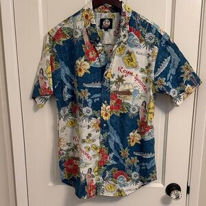 Reyn Spooner Blue and White Hawaiian Print Shirt